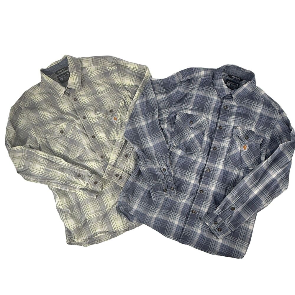 Carhartt Rugged Flex Relaxed Fit Plaid Long Sleeve Shirt Lot of 2 Men's L Blue